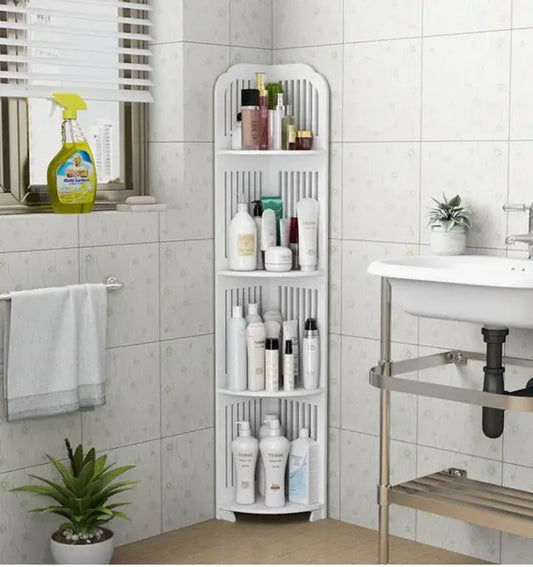 Organizador de Esquina para Suministros de Baño con Diseño Compacto y Moderno.